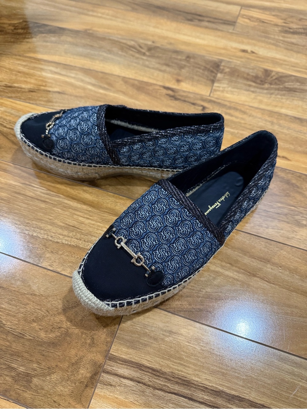 Salvatore Ferragamo Navy Blue Espadrille Slip-On Flats